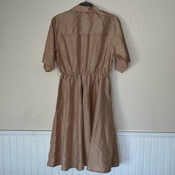 Utility Vintage 80s Button Down Fit and Flare Khaki Belted Shirtdress pockets - Picture 8 of 11